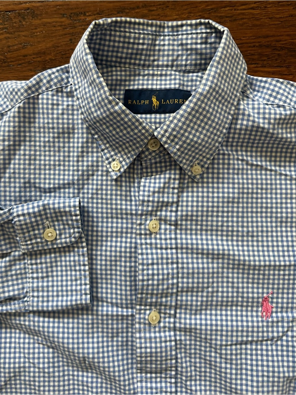 Polo Ralph Lauren Button Down Shirt Men’s Medium Blue & White Check Pink Pony